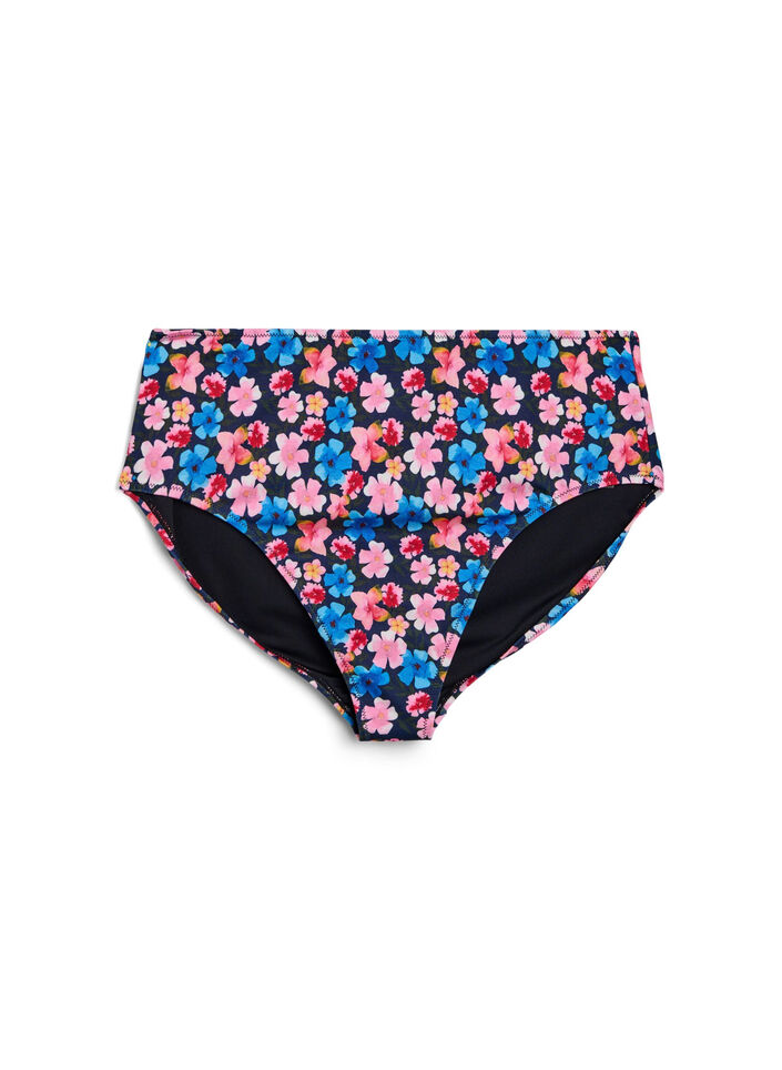 H&oslash;y midje bikinitruse med blomsterm&oslash;nster, Rosa, Packshot image number 0