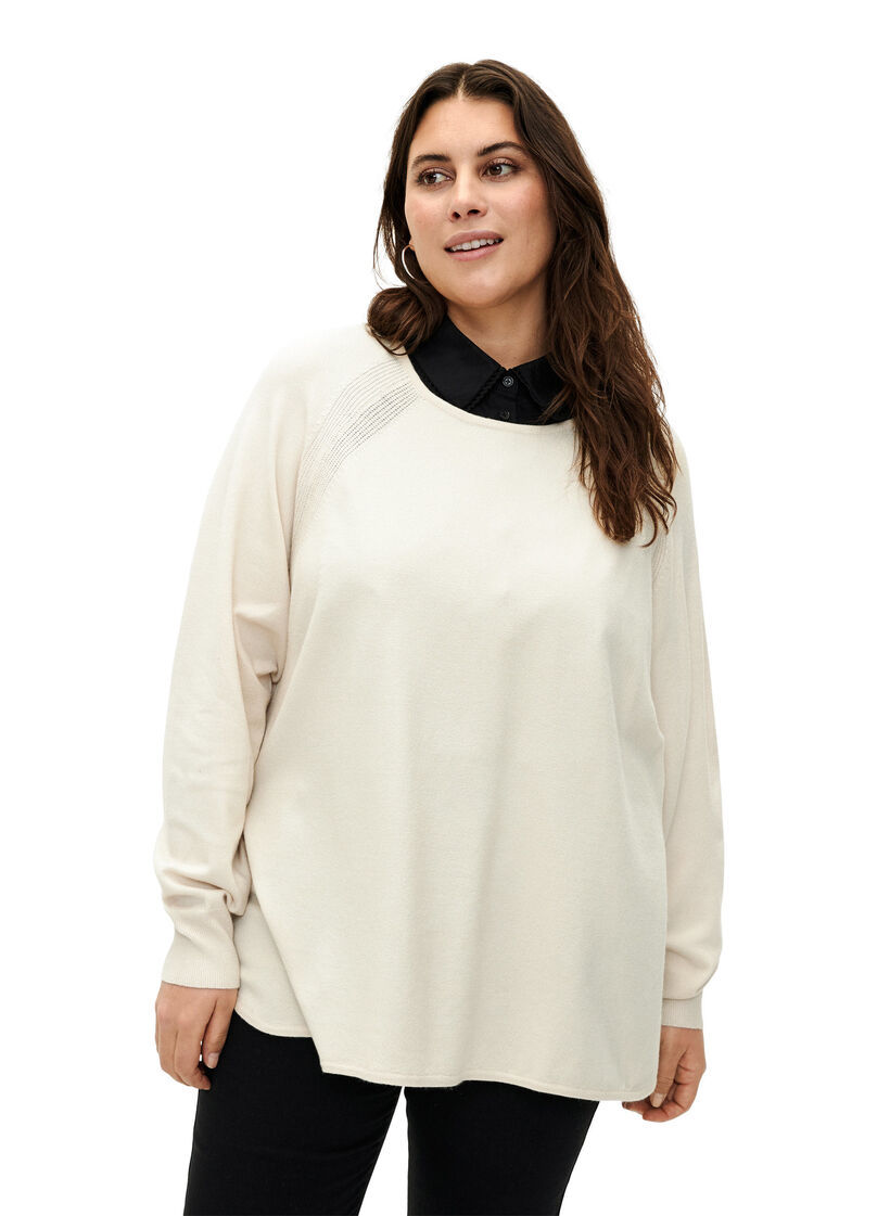 Strikket bluse med Raglan-ermer, Birch Mel., Model image number 0