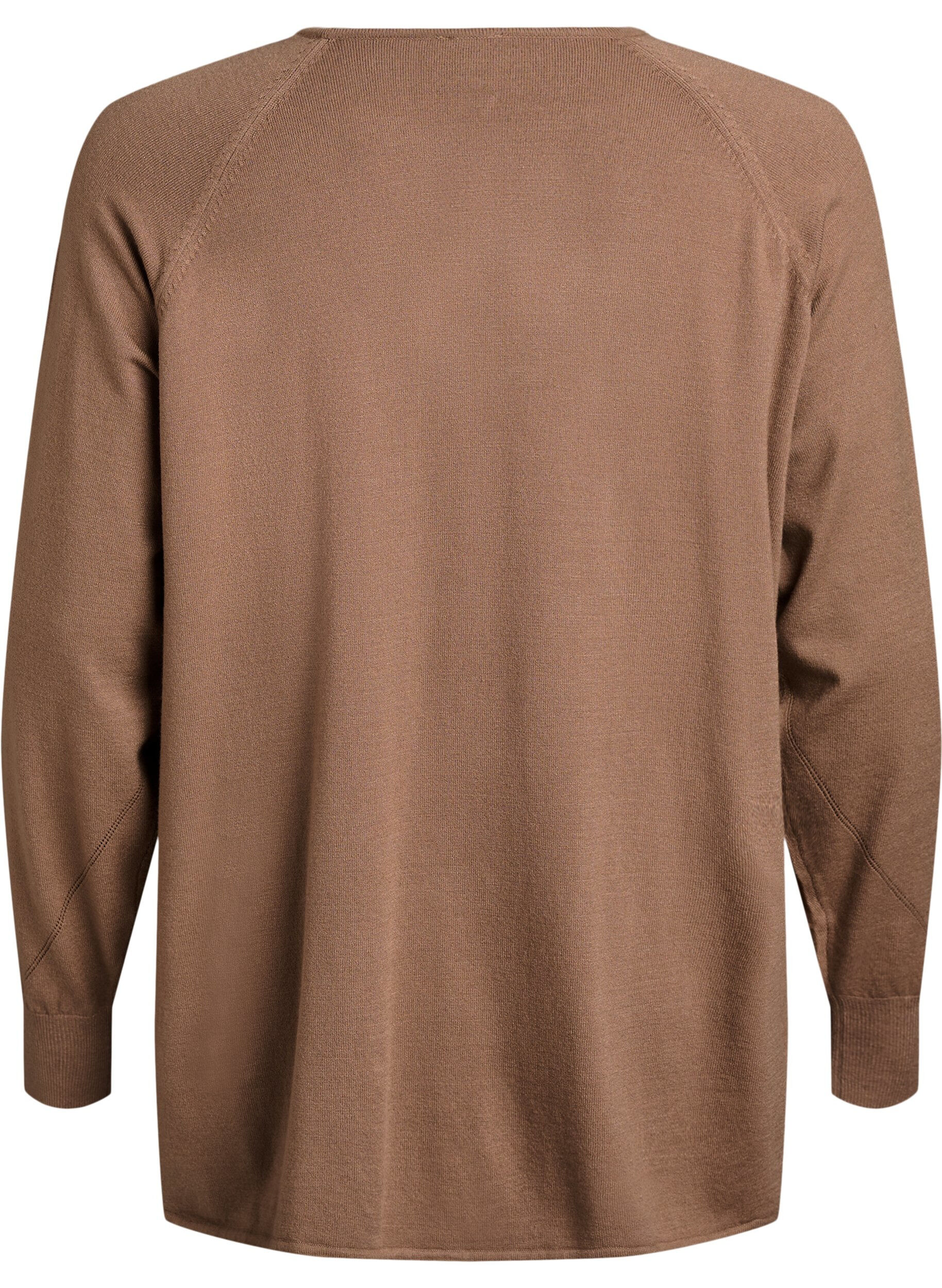 ZizziStrikkebluse med rund hals og strikket m&oslash;nster, Brun, Packshot image number 1