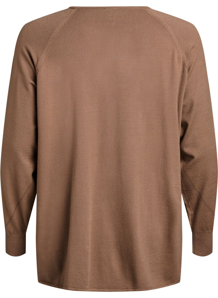 Strikkebluse med rund hals og strikket m&oslash;nster, Brun, Packshot image number 1