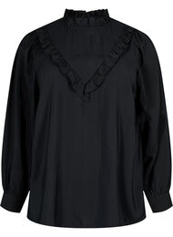 Bluse i viskose med volanger, Black