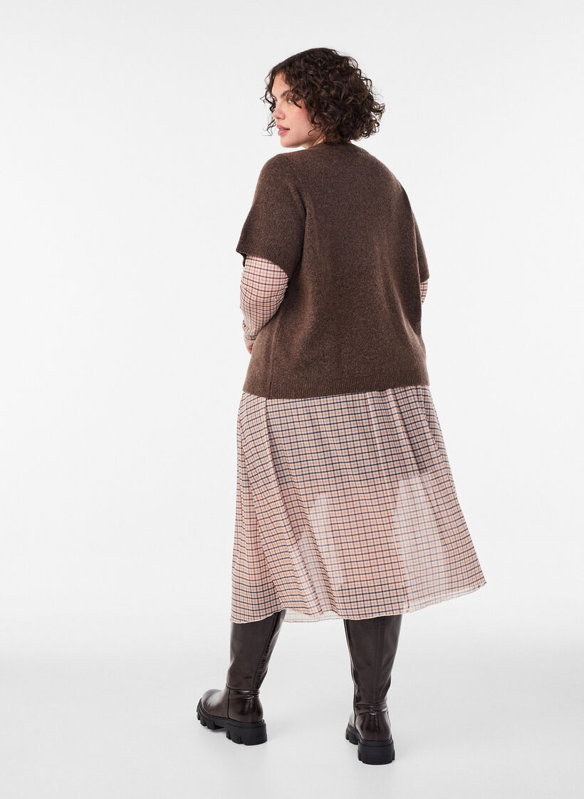 Rutete midiskj&oslash;rt i netting, Beige, Model image number 1
