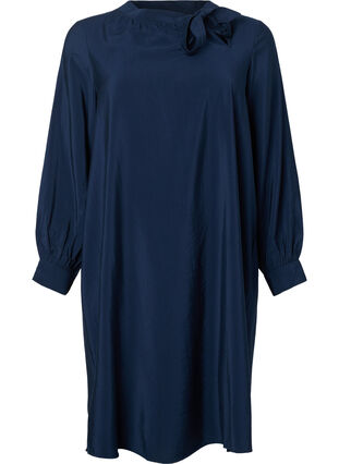 Langermet kjole i viskose med sløyfe, Total Eclipse, Packshot image number 0