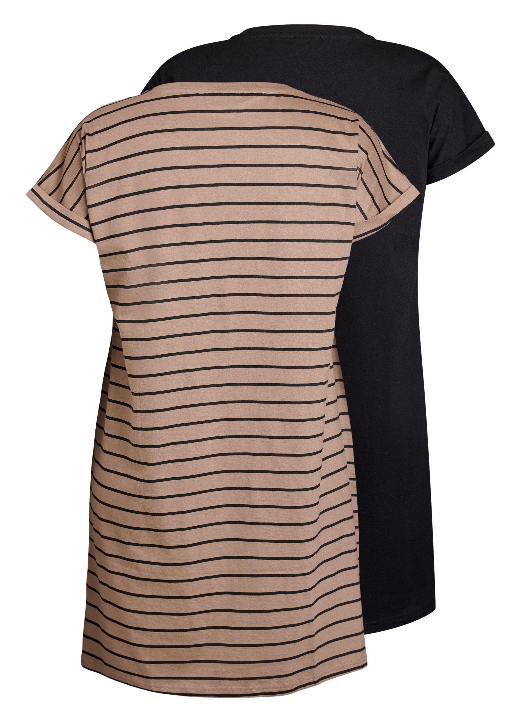 Zizzi 2-pakk T-skjortekjole med korte ermer, Brun, Packshot image number 1