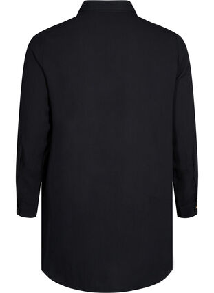 Lang ensfarget skjorte i viskose, Black, Packshot image number 1