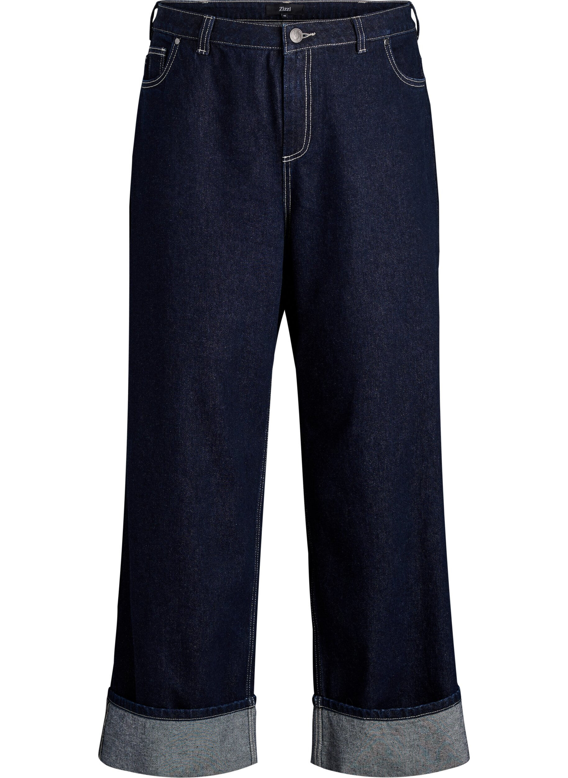 ZizziWide fit jeans med brede oppbrett og kontrasts&oslash;m, Bl&aring;, Packshot image number 0