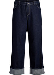 Wide fit jeans med brede oppbrett og kontrasts&oslash;m, Bl&aring;