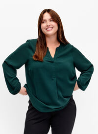 Ensfarget bluse med V-hals, Scarab, Model