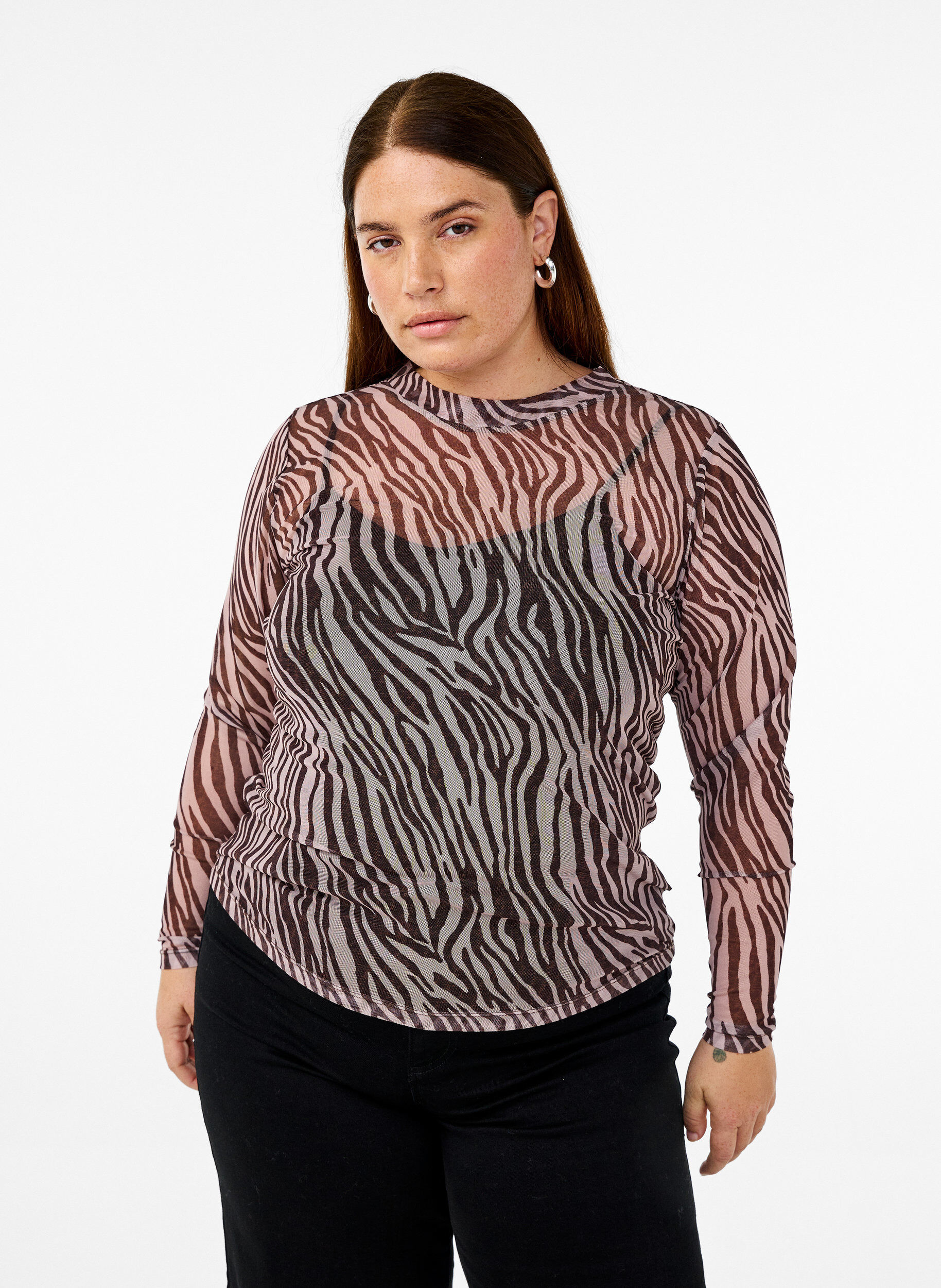 ZizziMesh-topp med sebram&oslash;nster, Svart, Model image number 0
