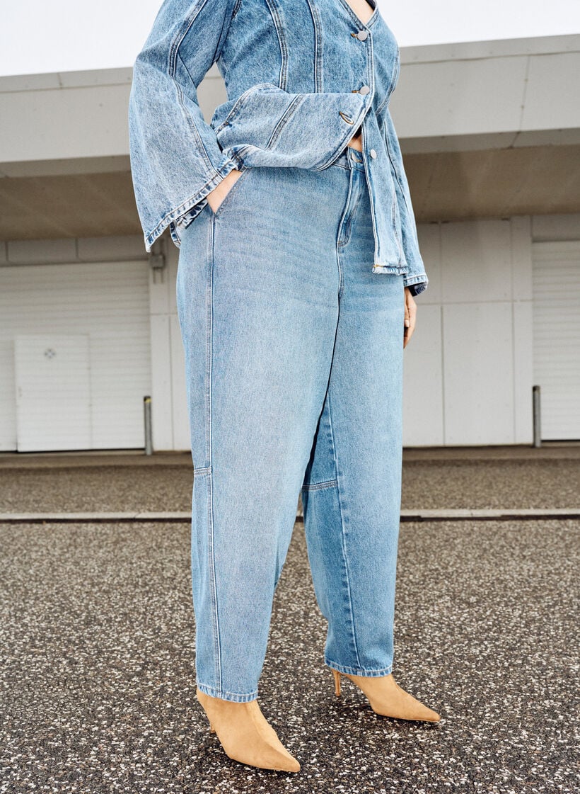 Jeans med h&oslash;y midje og barrel-formet snitt, Bl&aring;, Image image number 0