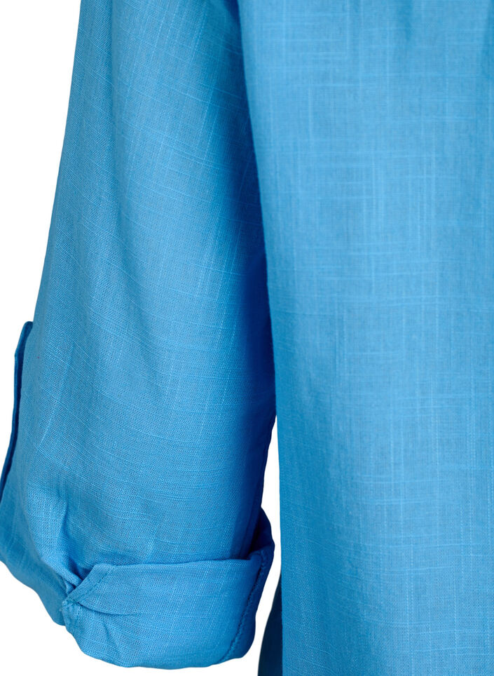 Bluse i bomull med V-hals, Bl&aring;, Packshot image number 3