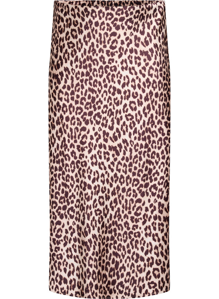 Midiskjørt i sateng, Leopard AOP, Packshot