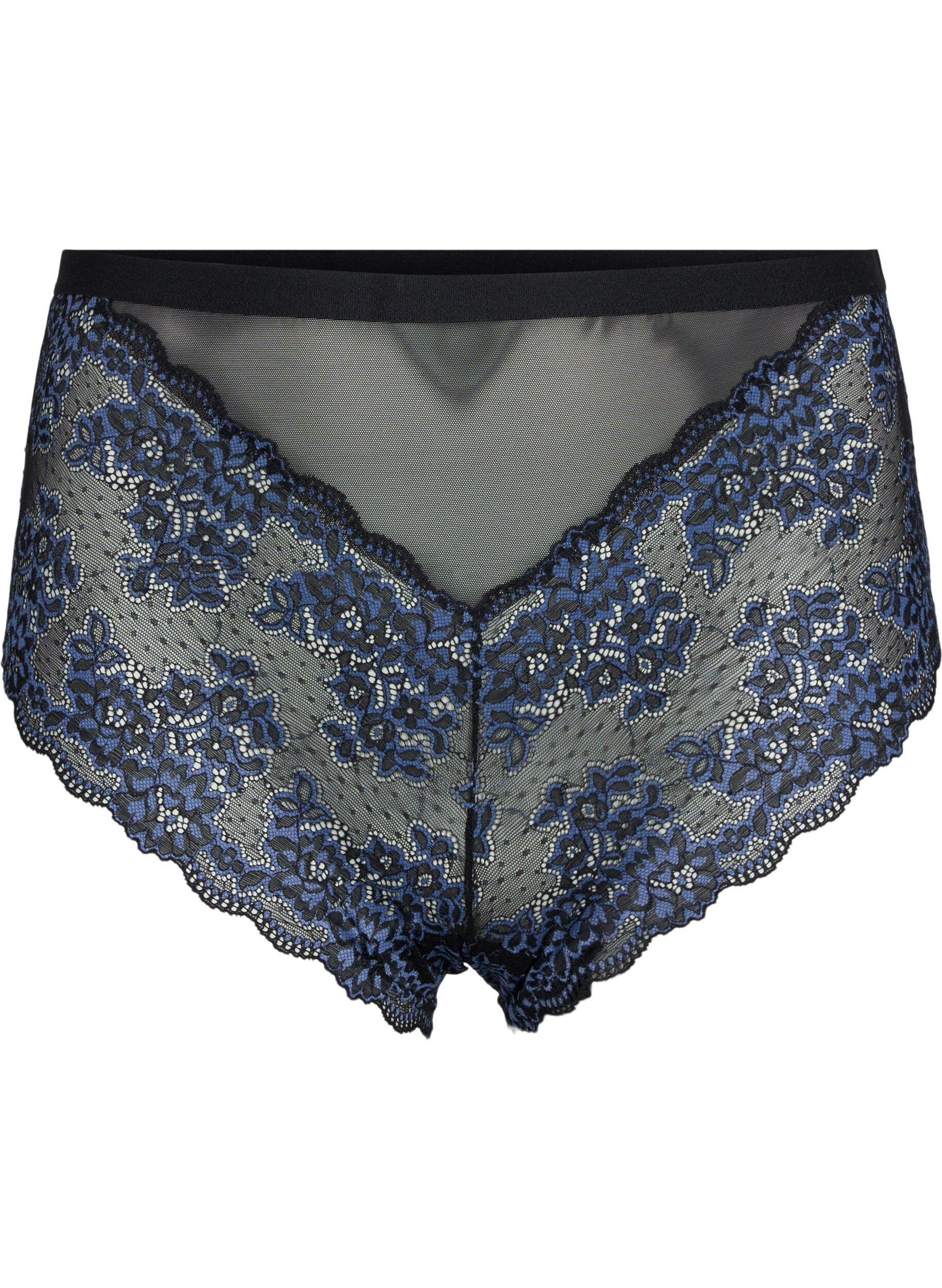 Zizzi Truse med blonder med h&oslash;yt liv, Black w. blue lace, Packshot image number 0