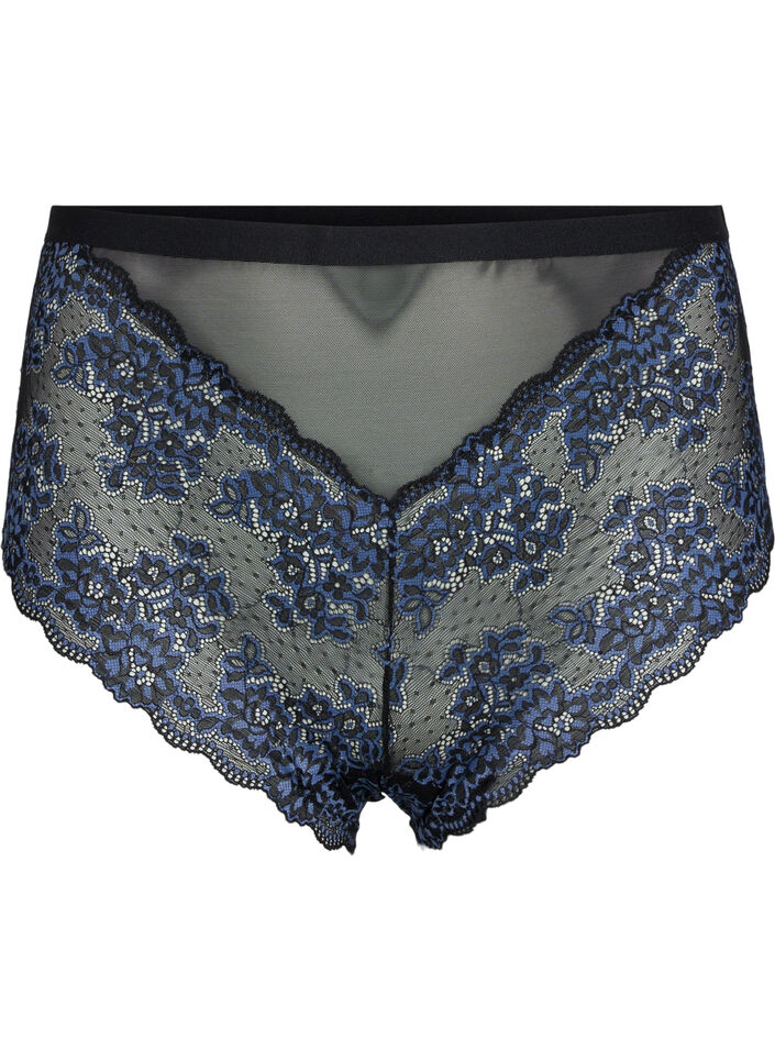 Truse med blonder med høyt liv, Black w. blue lace, Packshot image number 0