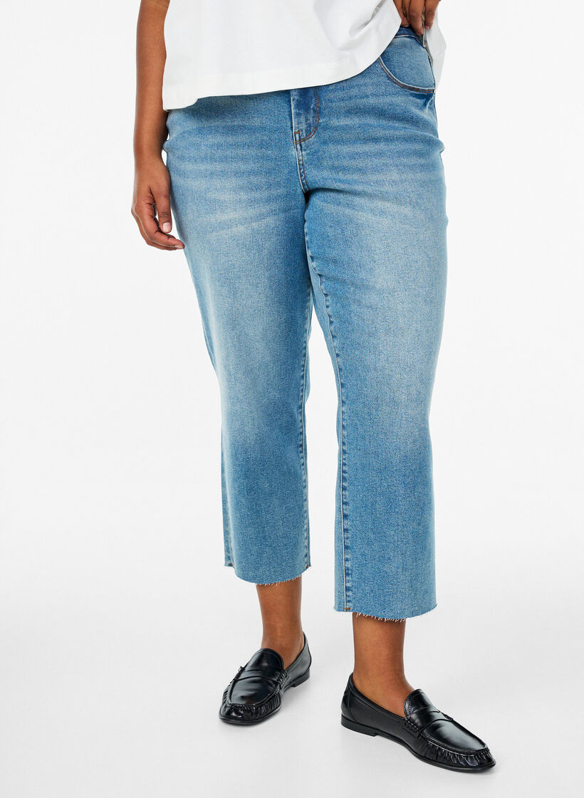 7/8-lengde jeans med rå kanter og høyt liv, Blå, Model image number 2