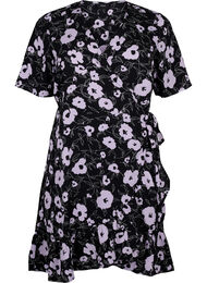 Blomstret omslagskjole med korte ermer, Black Flower AOP