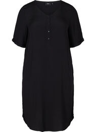 Kortermet viskosekjole med knapper, Black