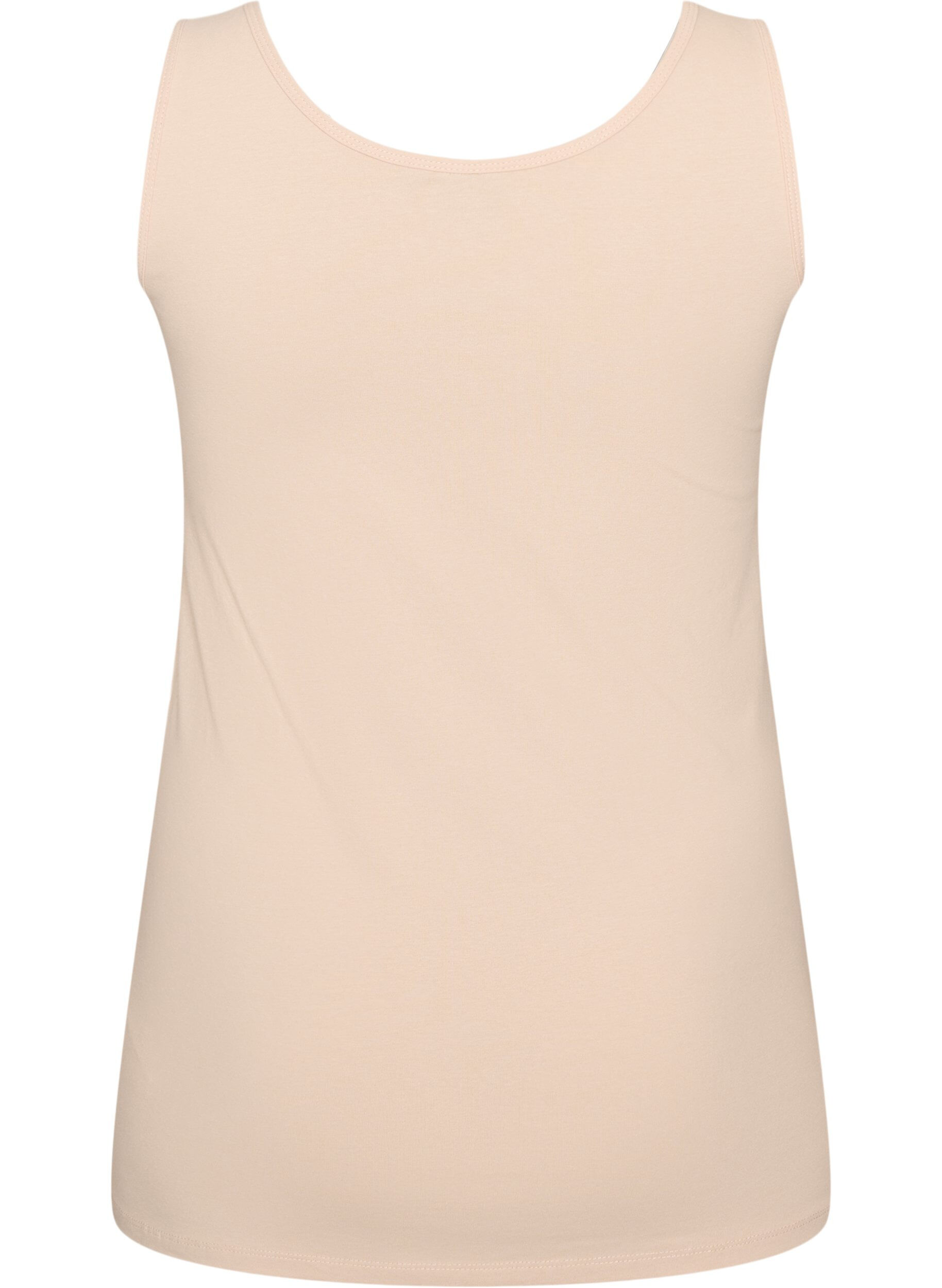 ZizziEnsfarget basic topp i bomull, Beige, Packshot image number 1
