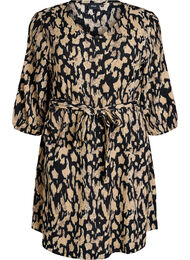 Kort kjole med 3/4-ermer og m&oslash;nster, Svart