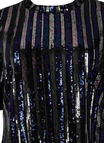Kortermet paljettkjole med splitt, Evening Blue Stripe , Packshot image number 2