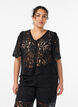 Kortermet bluse med blonder og V-hals, Svart, Model image number 0