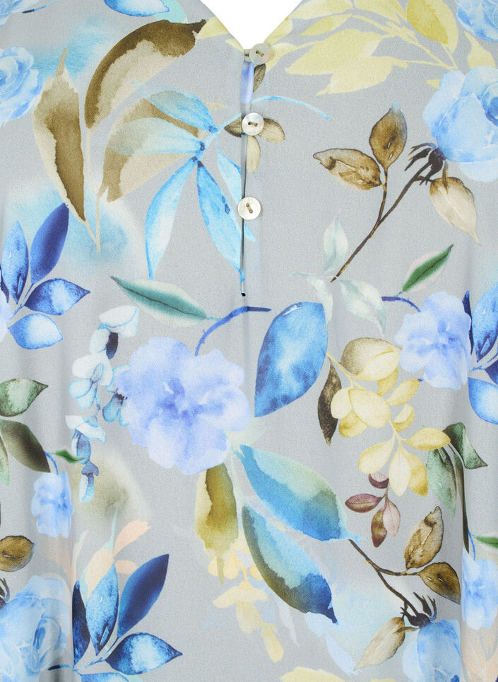 Blomstret festbluse med korte ermer, Wrought Iron AOP, Packshot image number 2