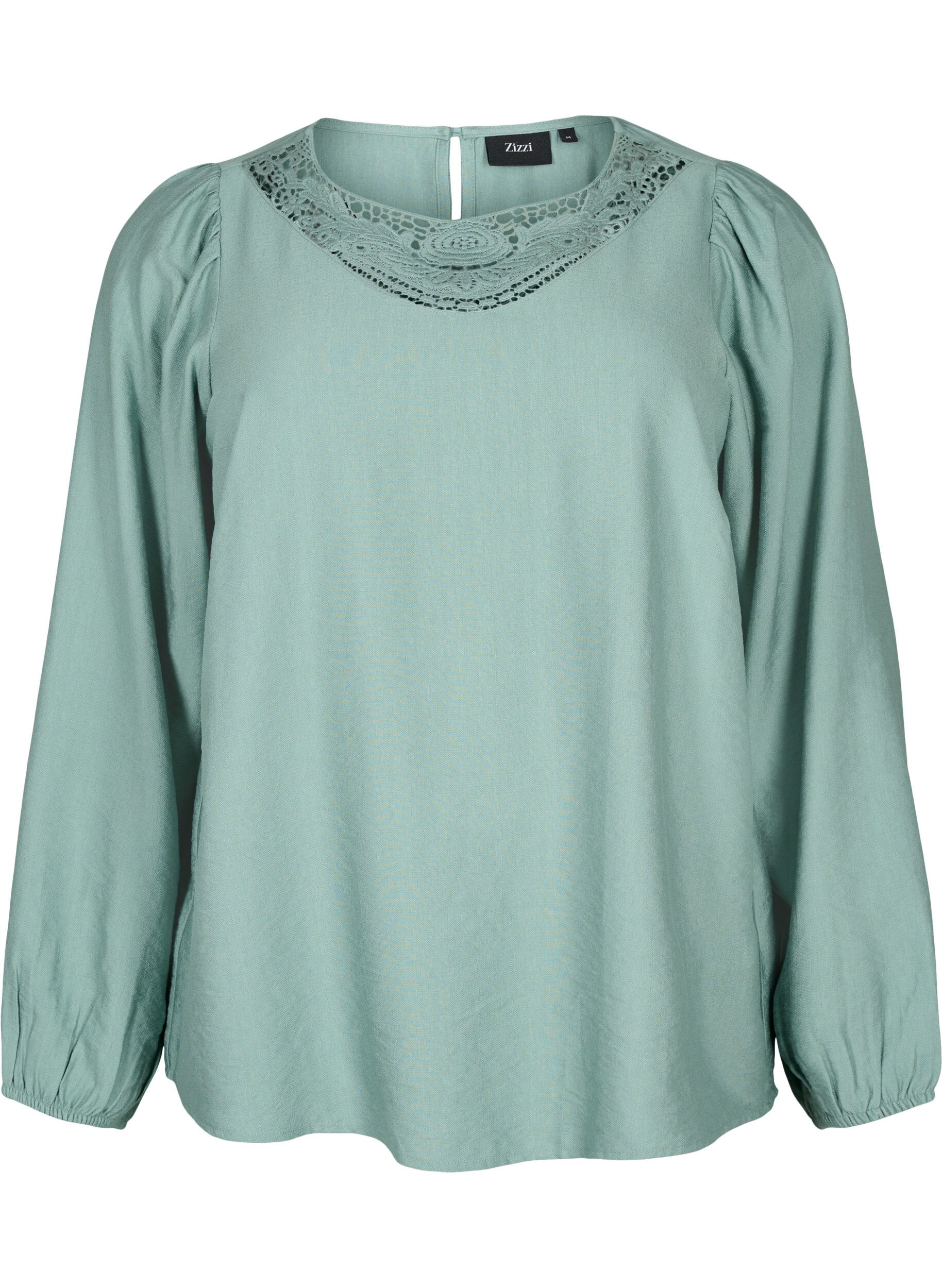 Zizzi Bluse i viskose med heklede detaljer, Chinois Green, Packshot image number 0