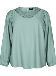 Bluse i viskose med heklede detaljer, Chinois Green
