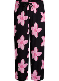 Loose fit viskosebukser med trykk, Black Pink FlowerAOP