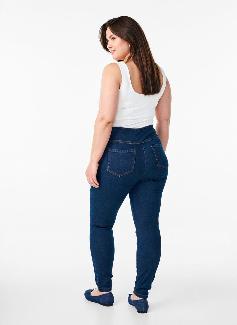 Elastiske jeggings med høy midje, Blå, Model image number 1