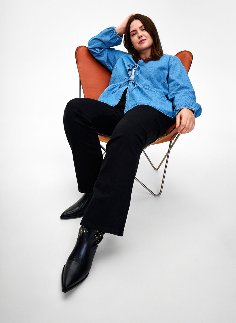 Peplumbluse i denim med knyting, Light Blue Denim, Image image number 0