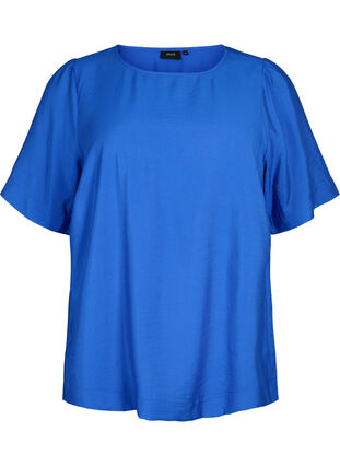 Bluse med halvlange ermer i viskose, Olympian Blue, Packshot image number 0