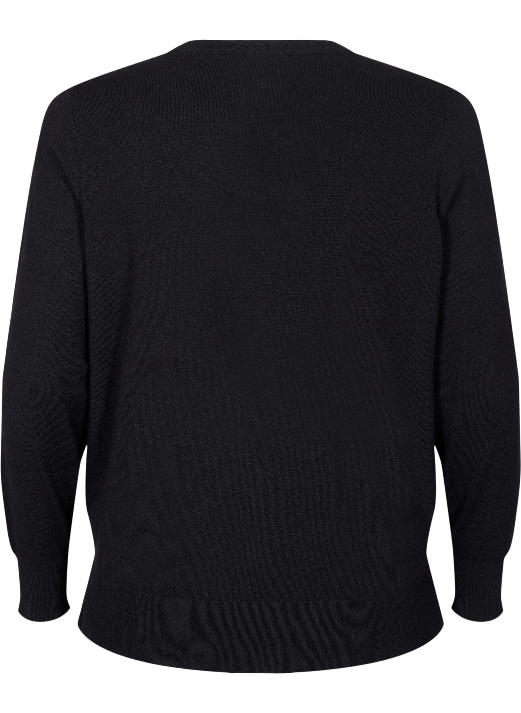 Zizzi Langermet strikket bluse med splitt, Svart, Packshot image number 1