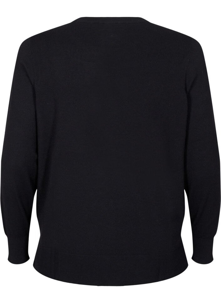 Langermet strikket bluse med splitt, Svart, Packshot image number 1