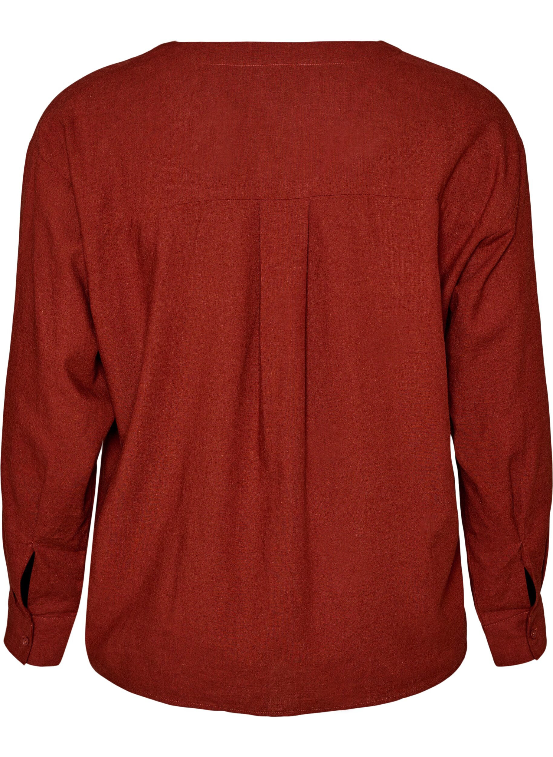ZizziBluse i lin og viskose med V-hals, R&oslash;d, Packshot image number 1