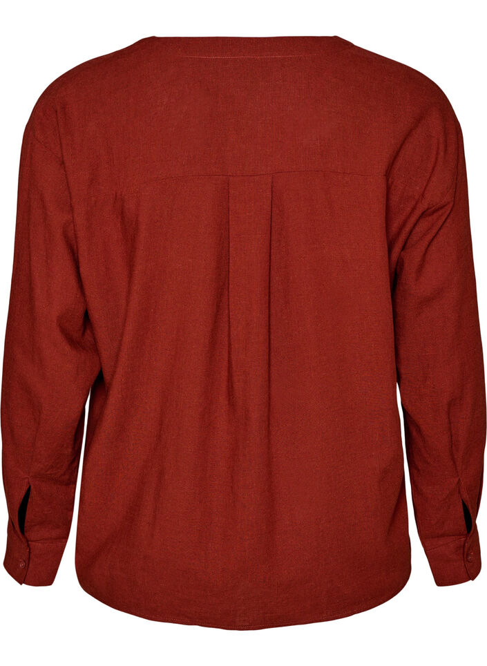 Bluse i lin og viskose med V-hals, R&oslash;d, Packshot image number 1