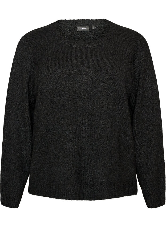 Loose fit genser med rund hals, Svart, Packshot image number 0
