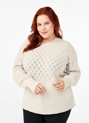 Zizzi Genser med blondemønster, Pumice Stone Mel., Model image number 0