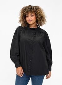 Viscose skjorte Bluse med ruffles, Black, Model