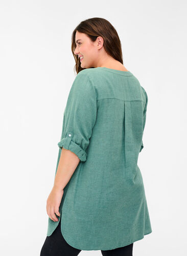 Skjorte med V-hals og lommer, Balsam Green, Model image number 1