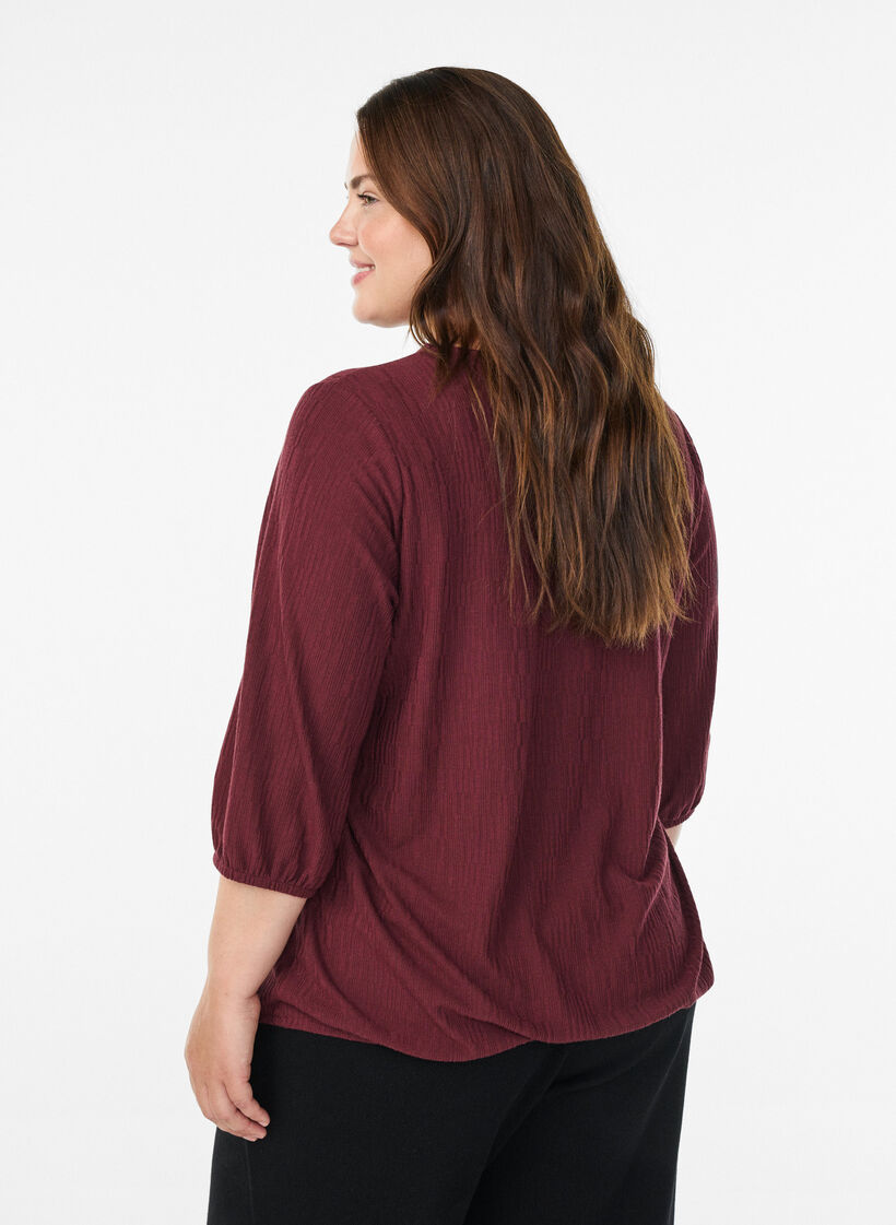 Bluse med tekstur og 3/4 ermer, Rød, Model image number 2