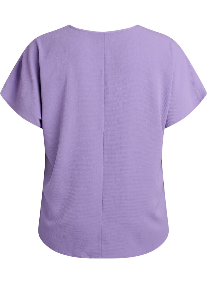 Bluse med korte ermer og rund hals, Lilla, Packshot image number 1