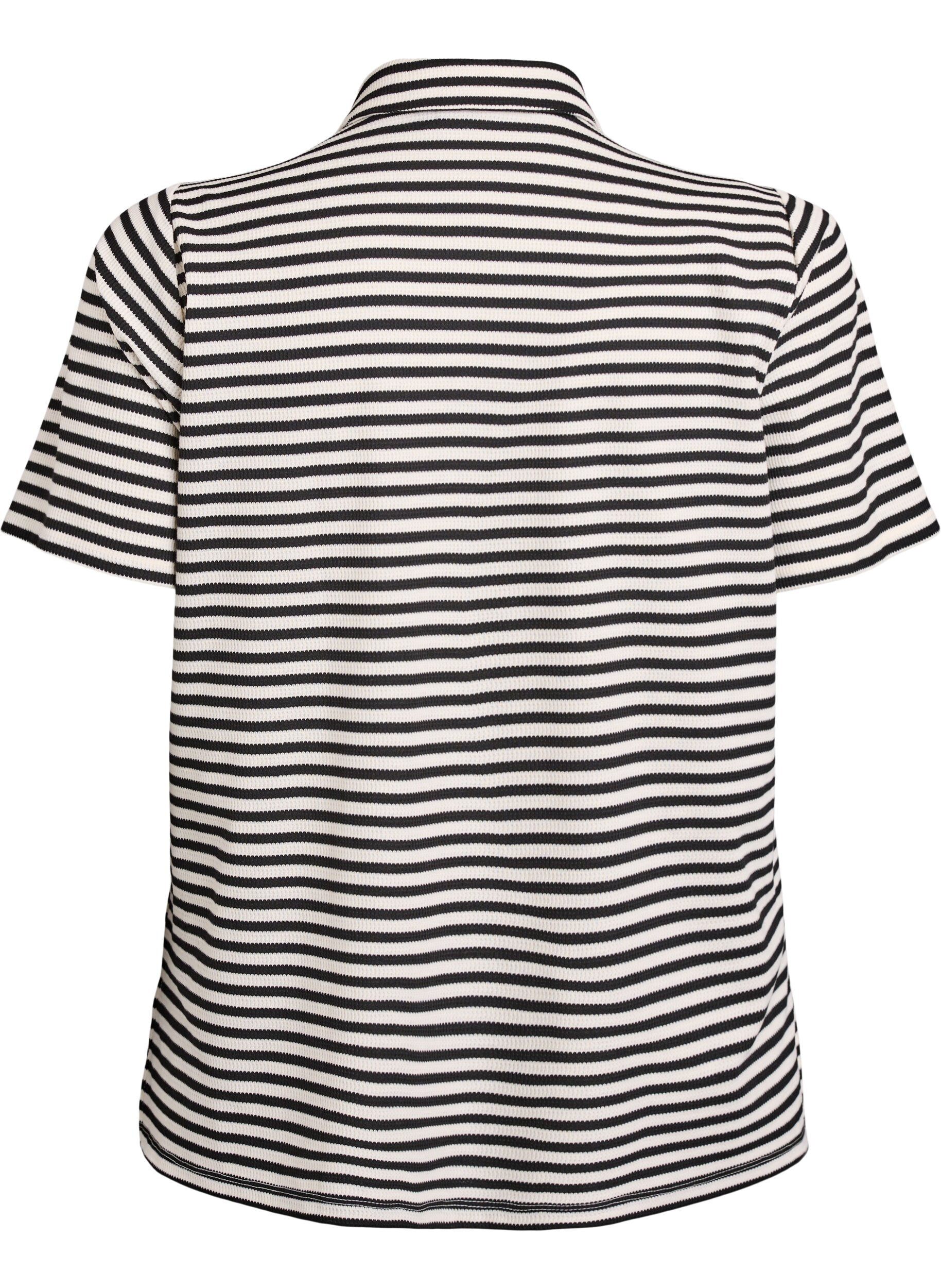 Zizzi Kortermet poloskjorte med striper, Svart, Packshot image number 1
