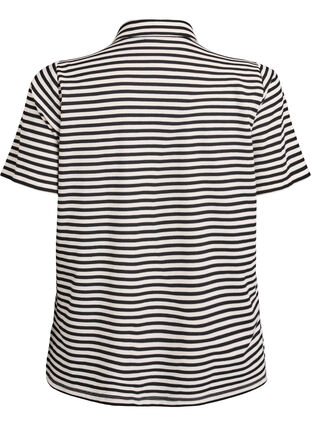 Zizzi Kortermet poloskjorte med striper, Svart, Packshot image number 1