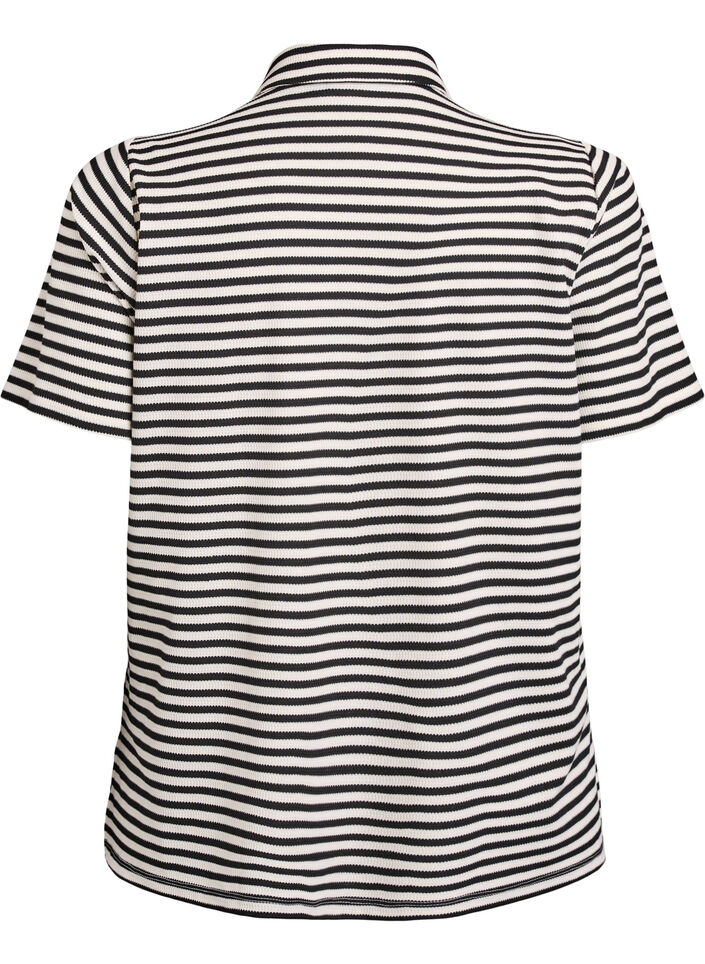 Kortermet poloskjorte med striper, Svart, Packshot image number 1