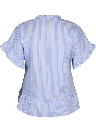 Stripete bluse med peplum og volangdetaljer, Blue Stripe, Packshot image number 1