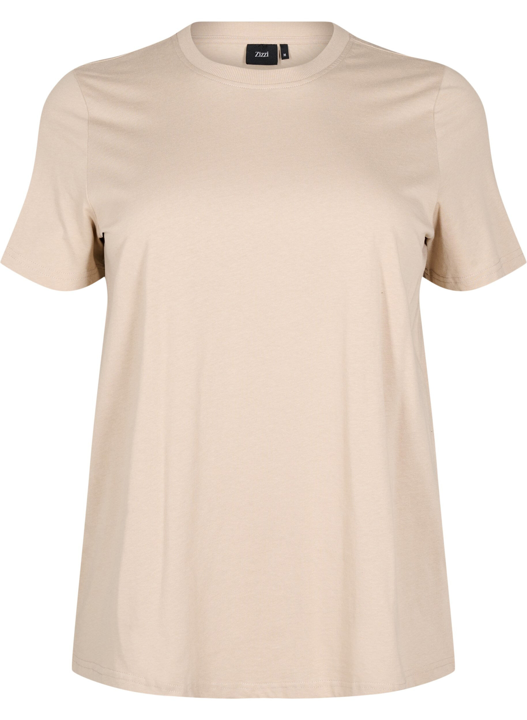 ZizziBasic T-skjorte i bomull med rund hals, Beige, Packshot image number 0