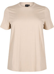 Basic T-skjorte i bomull med rund hals, Beige