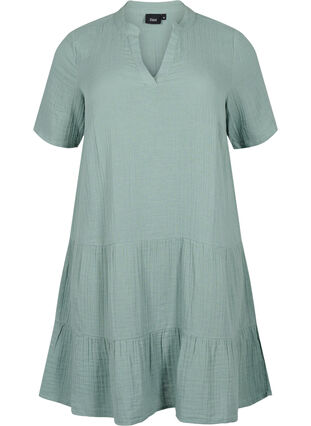 Kortermet kjole i 100 % bomull, Chinois Green, Packshot image number 0