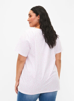 T-skjorte i bomull med striper og v-hals , B.White/S. Pink Dot, Model image number 1